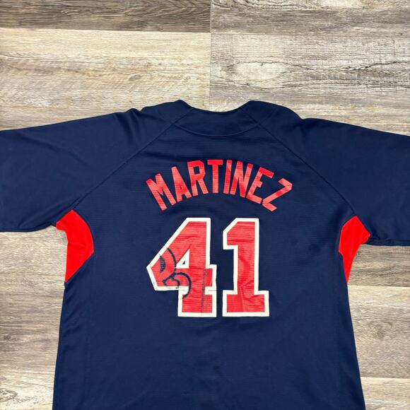 Vintage Y2K Majestic Cleveland Indians #41 Martinez Mens 2XL Button Up Jersey - Picture 3 of 10